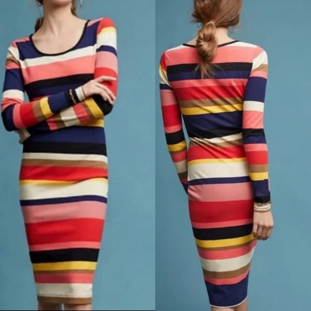 Plenty Tracy Reese Multicolor Striped Knit Long Sleeve Bodycon Sweater Dress XS